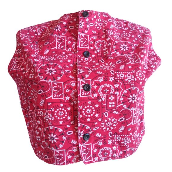 Vintage Women's S/M Crop Top 1970's 1of1 Handmade Red Bandana Print Country Vest - Picture 2 of 5